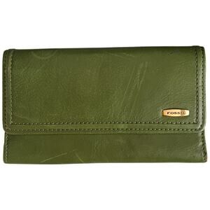 Fossil Green Trifold Leather Wallet, 7"x4"